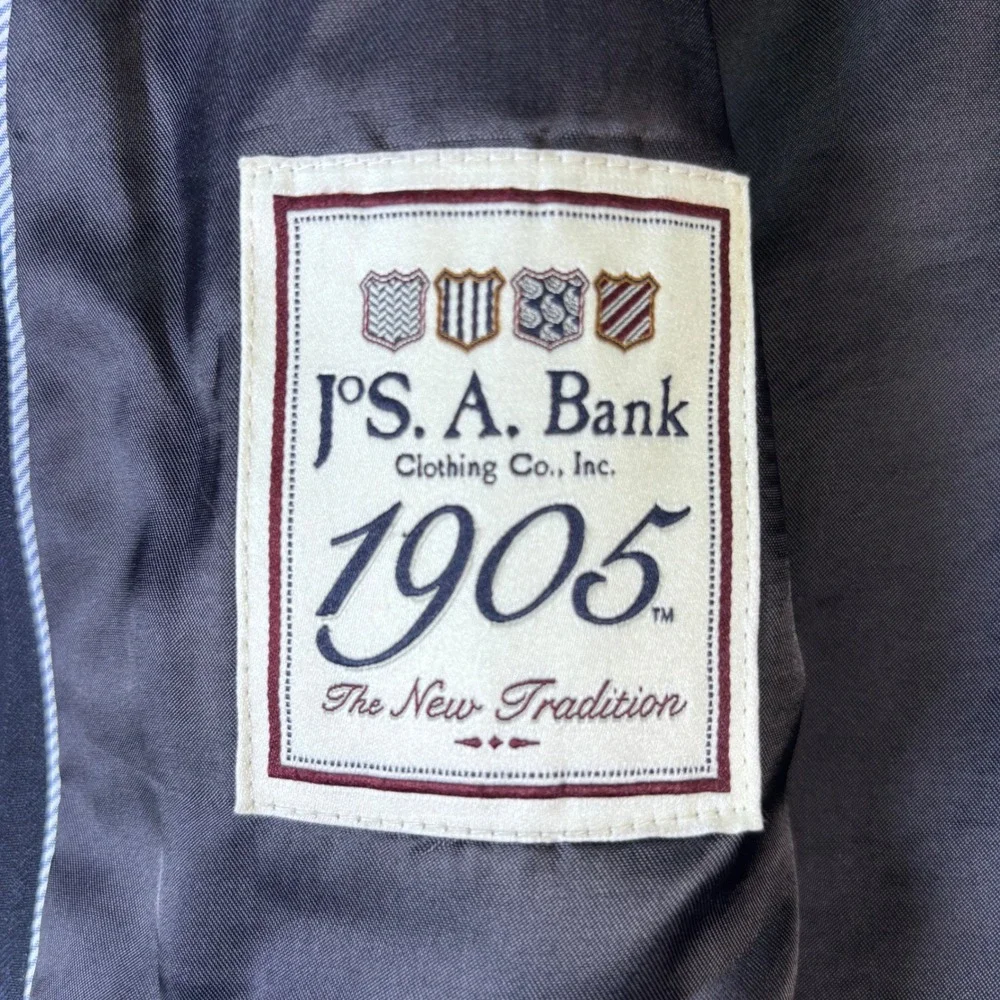 Jos A Bank 1905 Mens Slim Fit Navy Pinstripe Wool Suit Jacket Blazer 40L - Picture 10 of 11
